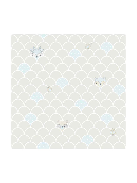 Loukianos Wallpapers Kinder Tapete Stoff Γεωμετρικά Σχέδια & Ζωάκια Silver / Blue 13017-PAR B53xH1005cm