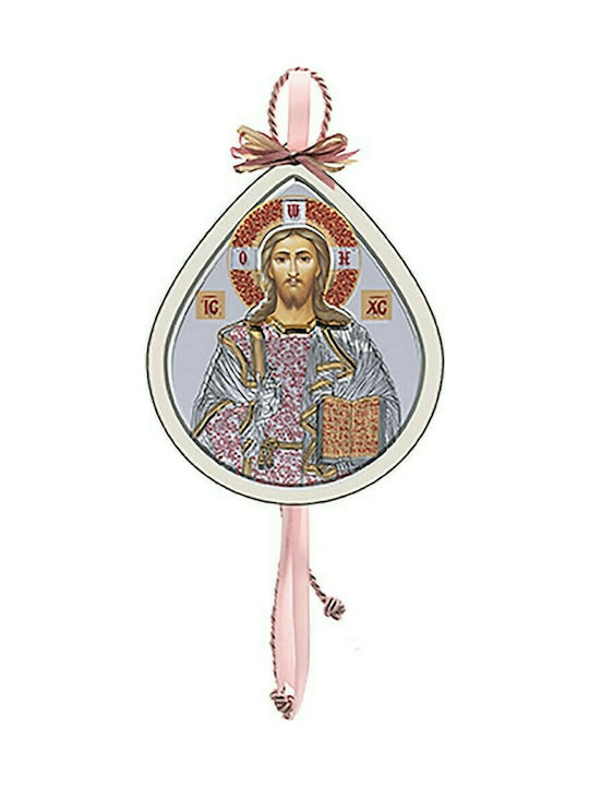 Slevori Heilige Ikone Kinder Amulett mit Jesus Christus Pink aus Silber SLE-16