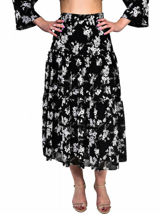 Michael Kors MS97EWABCX Ψηλόμεση Midi Φούστα Floral σε Μαύρο χρώμα