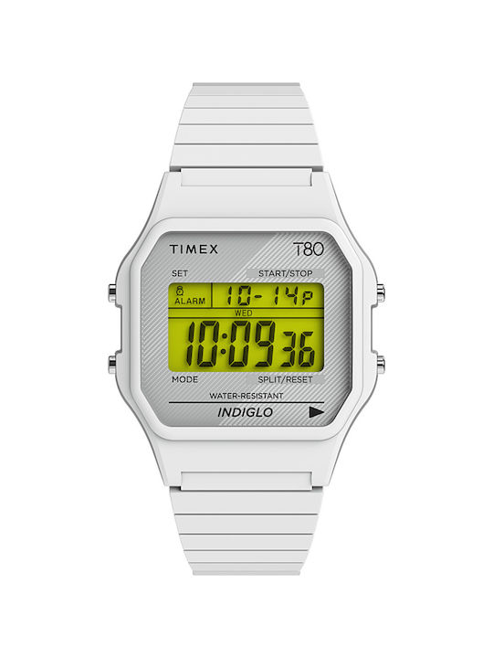 Timex Ψηφιακό Ρολόι T80 Χρονογράφος με Μεταλλικό Μπρασελέ σε Λευκό χρώμα