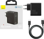 Baseus Φορτιστής με Θύρα USB-C και Καλώδιο USB-C 100W Power Delivery / Quick Charge 5.0 Μαύρος (TZCCGAN-L01)