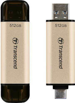 Transcend JetFlash 930C 512GB USB 3.1 Stick με σύνδεση USB-A & USB-C Χρυσό