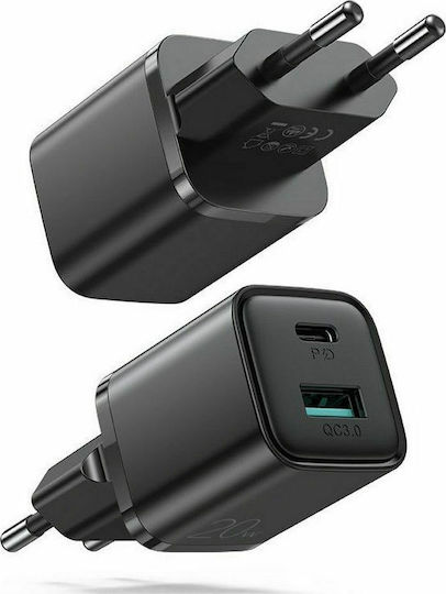 Joyroom Charger Without Cable with USB-A Port and USB-C Port 20W Power Delivery Blacks (L-QP207)