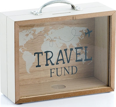 Out of the Blue Travel Fund Money Box Wooden Beige 20.5x7.5x12cm