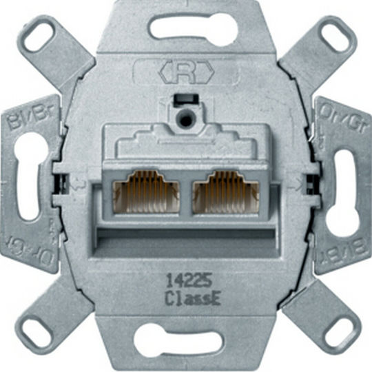 Hager Doppel Netzsteckdosenmechanismus RJ45 Typ Cat6 in Silber Farbe 455501