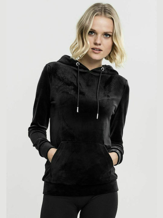 Urban Classics TB1731 Women's Hooded Velvet Sweatshirt Black