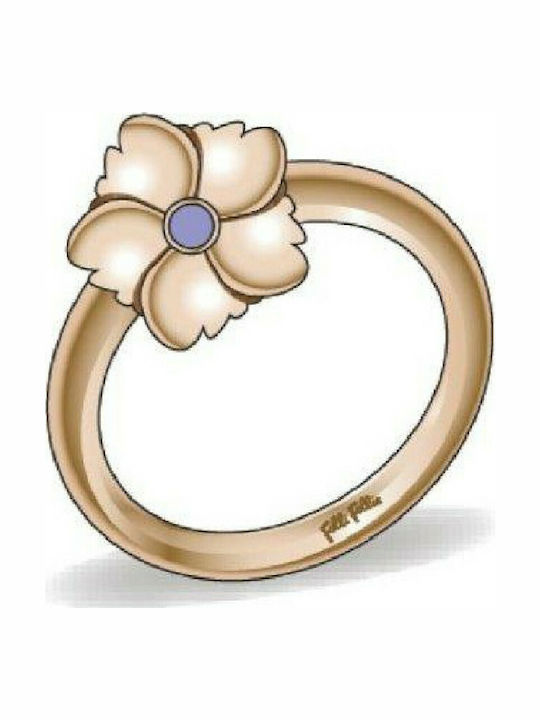 Folli Follie Ring Small Wedding Band with Stones made of Steel Gold Plated