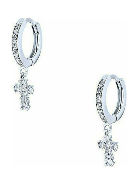 Silver hoop earrings "Dangle Cross"