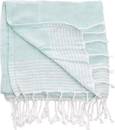 Ble Resort Collection Beach Towel Pareo Cotton Green with Fringes 90x170cm