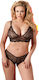 Cottelli Collection Set Sexy Lenjerie Sutien și Chilot G-String Fără Fundiță cu Dantelă Negru Mărimi Mari