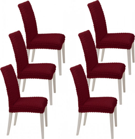 Without volant Elastic Cover for Chair Bordeaux Without Ruffles With Back Burgundy 6pcs