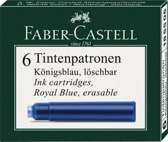 Faber-Castell 6 Ανταλλακτικά Μελάνια για Πένα Μπλε