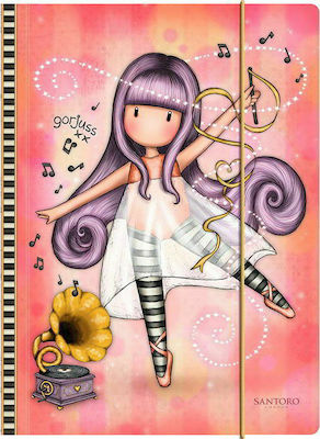 Santoro Folder with Rubber Band and Ears for Paper A4 Pink Gorjuss Sparkle And Bloom