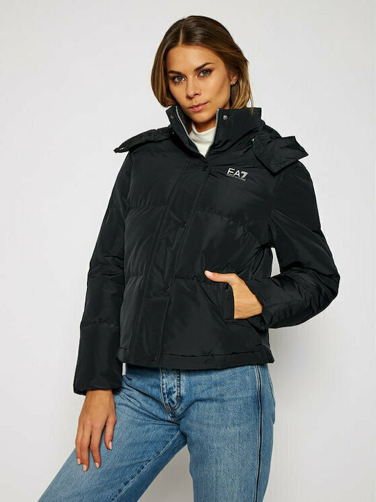 Kurz Damen Puffer Jacke für Winter Schwarz