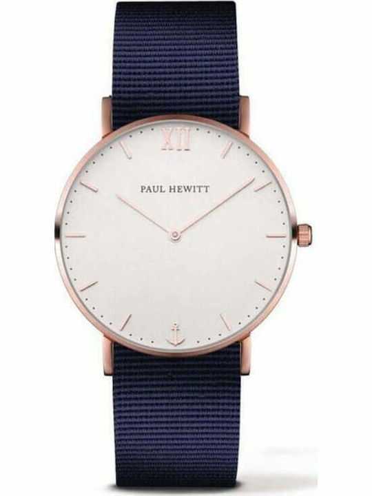 Paul Hewitt Ανδρικό Ρολόι 39mm Μπαταρίας με Μπλε Υφασμάτινο Λουράκι