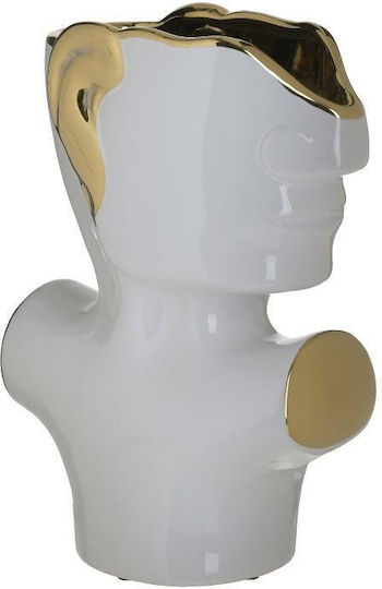Inart Διακοσμητικό Βάζο Keramik Gesicht White/Gold 20x11x28cm 1Stück