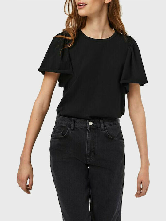 Vero Moda Damen Sommer Bluse Baumwolle Kurzärmelig Schwarz