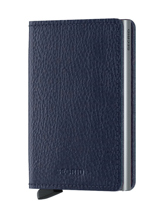 Secrid Slimwallet Veg Tanned Men's Leather Card Wallet with Slide Mechanism Navy/ Silver