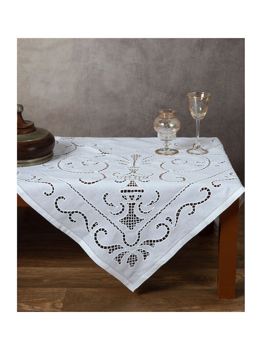 Silk Fashion 9402 Linen Canneroni Checkered Tablecloth White 140x140cm