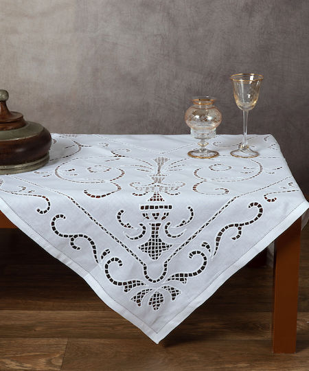 Silk Fashion Καρέ Τραπεζομάντηλο Λινό Κοφτό 9402 Λευκό 140x140εκ.