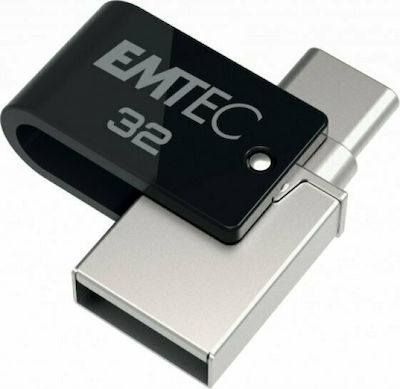 Emtec Dual 32GB USB 2.0 Stick mit Verbindung USB-A & USB-C Schwarz