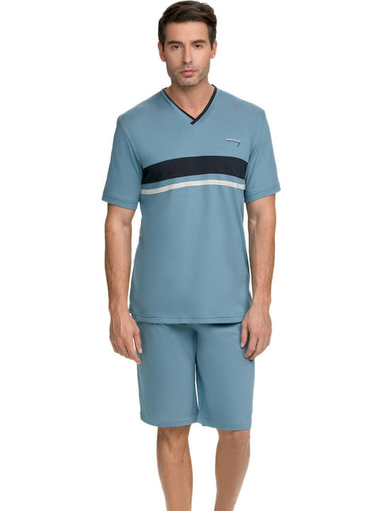 Odyssey Men's Summer Cotton Pajamas Set Light Blue