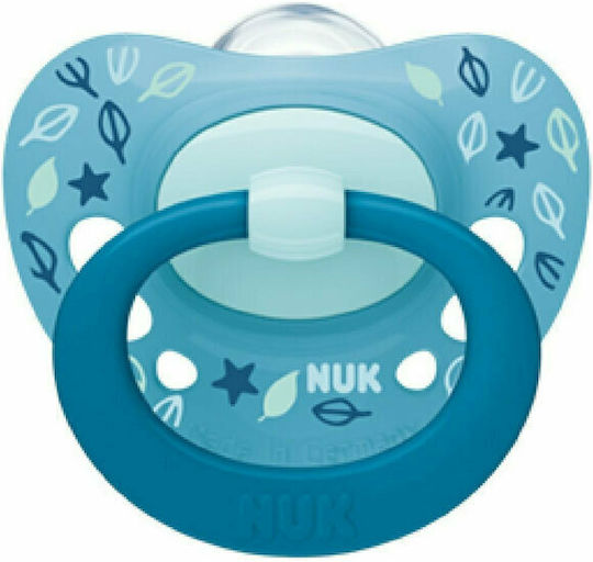 Nuk Ορθοδοντική Πιπίλα Σιλικόνης για 0-6 μηνών Signature με Θήκη Φυλλαράκια Σιέλ