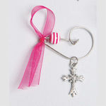 Mouchtaris Collection Metal Christening Charm with Safety Pin Pink 50pcs