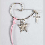 Mouchtaris Collection Metal Christening Charm with Safety Pin Pink 50pcs