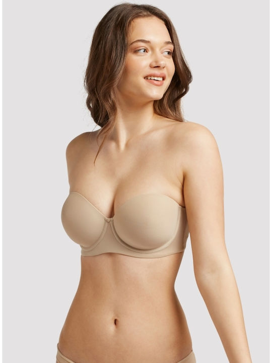 Μπεζ Strapless Σουτιέν χωρίς Ενίσχυση με Μπανέλες