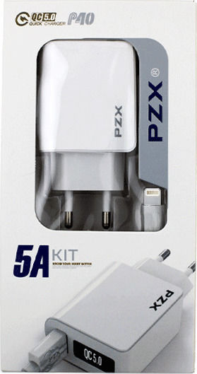 с USB-A порт и кабел Lightning Quick Charge 5.0 Бял (PZX P40)