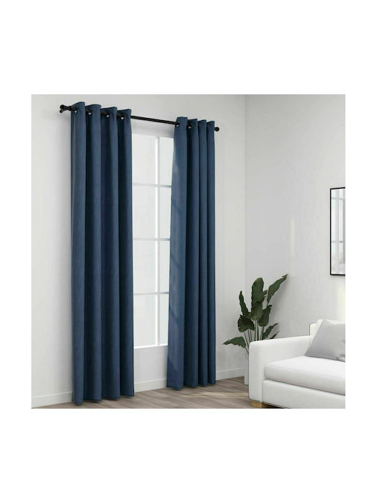 vidaXL Set of Blackout Curtains with Grommets Blue 2 Pieces 140x225cm