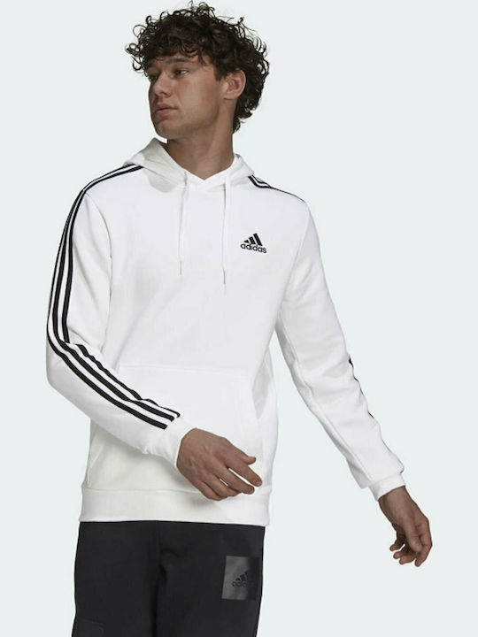 Essentials 3-Stripes Φούτερ με Κουκούλα Λευκό
