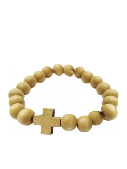 Handmade church bracelet with wooden natural color cross and wooden beads (tatu moyo) 1559-605