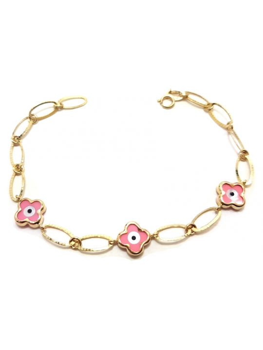 14K Gold bracelet with pink eyes