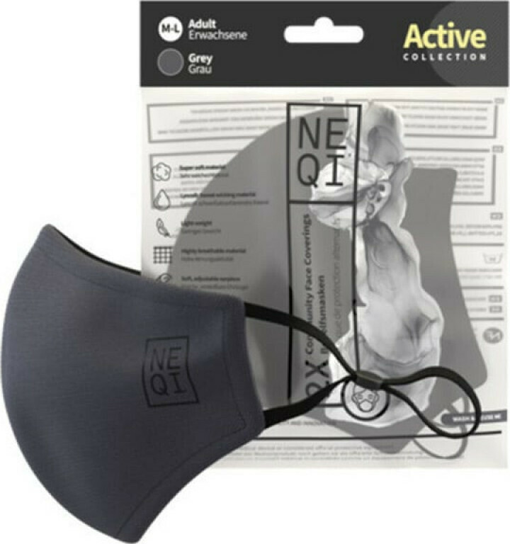 Neqi Premium Active ReUseable Face Masks Medium/Large Grey 2τμχ