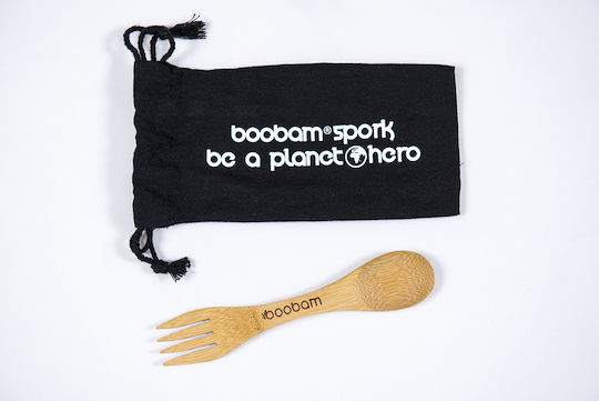 Boobam Cutlery for Camping Fork-Spoon made of Natural Bamboo with Fabric Case
