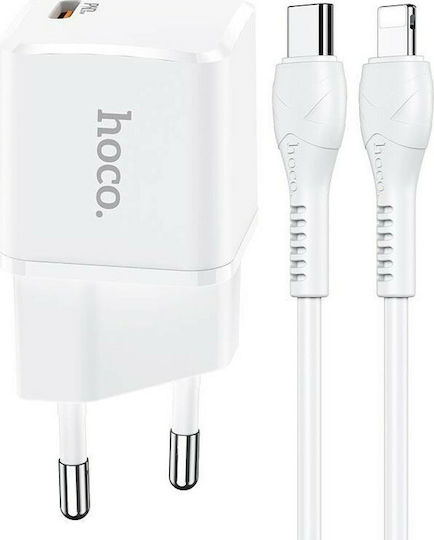 Hoco Încărcător cu Port USB-C și Cablu USB-C - Lightning 20W Livrarea energiei Albς (N10 STARTER)