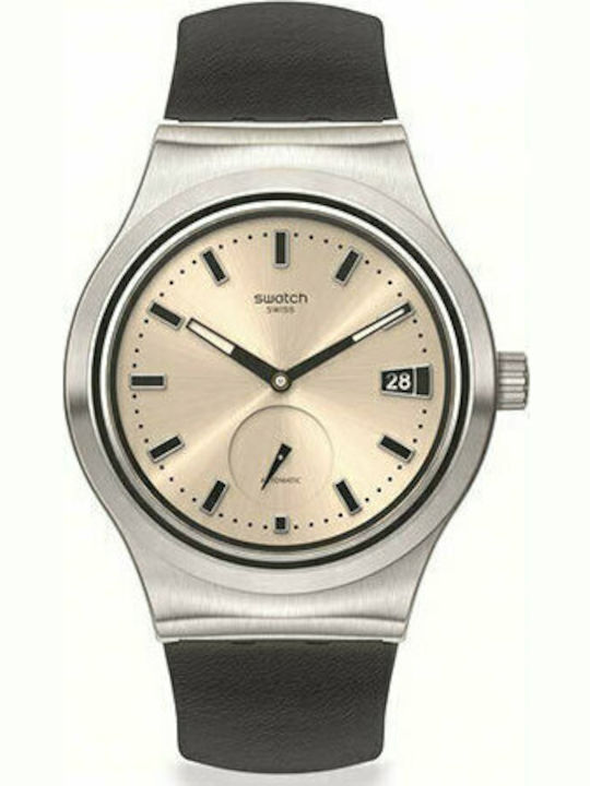 Swatch Непобедимо Мъжко часовник 42mm Хронограф Автоматичен с Черна кожена каишка