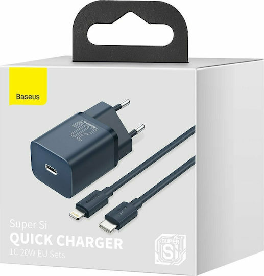 Baseus Charger with USB-C Port and Cable USB-C - Lightning 20W Power Delivery Blue (Super Si)