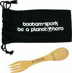 Boobam Spork Cutlery for Camping Wooden Fork Spoon Knife from Natural Bamboo with Fabric Case