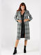 Pepe Jeans Women's Checked Midi Coat with Buttons Gray