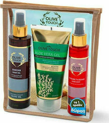 Olive Touch Sun Skin Care Set for Moisturizing with Body Cream , Body Oil & Hair Mask