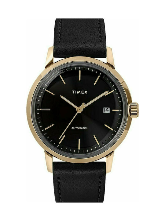 Timex Ρολόι Marlin Αυτόματο με Δερμάτινο Λουράκι σε Μαύρο χρώμα