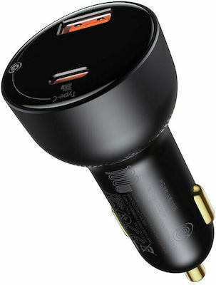 Baseus Car Charger Black Fast Charging with Ports: 1xUSB 1xType-C