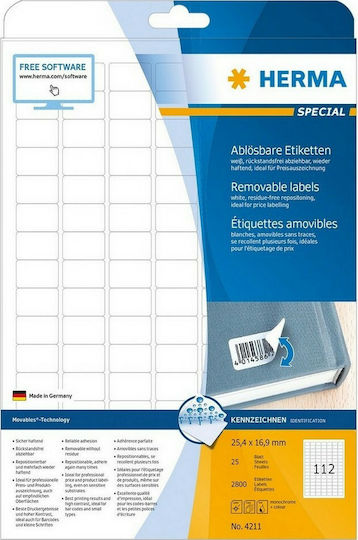 Herma 2800 Αυτοκόλλητες Ετικέτες Α4 Ορθογώνιες 25.40x16.9mm