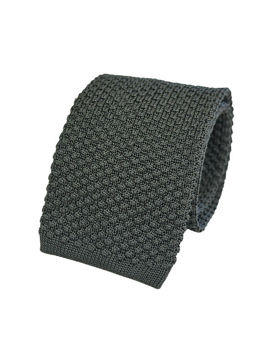Cravată de mătase tricotată gri, 7 cm