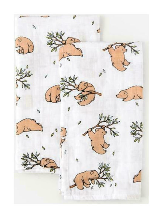 Αρκουδάκι Piqué-Swaddle-Tücher in Weiß Farbe 60x60cm. 2Stück