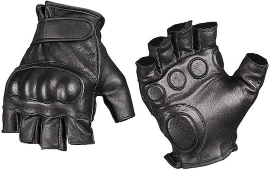 Mil-Tec Military Gloves Leather with Cut Fingers Black in Black color