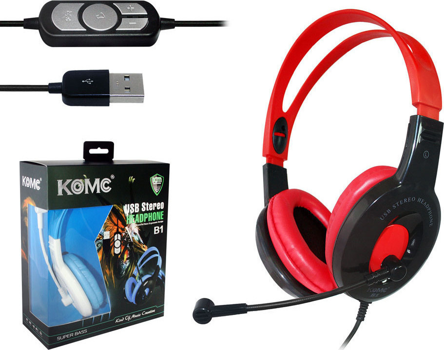 Komc B1 Over Ear Gaming Headset με σύνδεση USB Κόκκινο Skroutz.gr